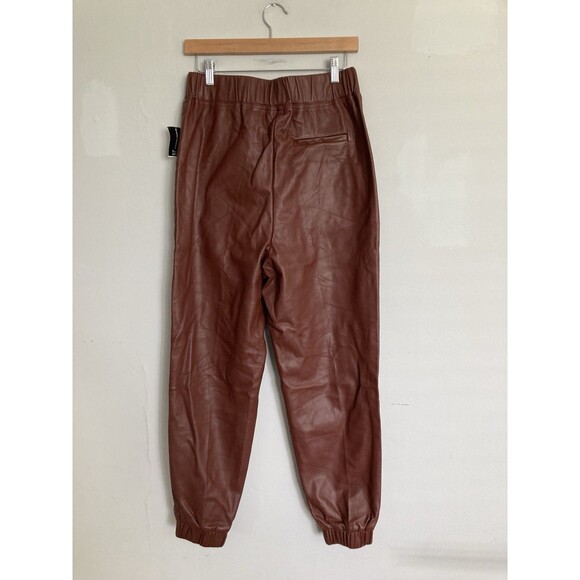 New INC Faux Leather Jogger Pants MEDIUM Cognac Brown Urban Boho - Picture 11 of 13